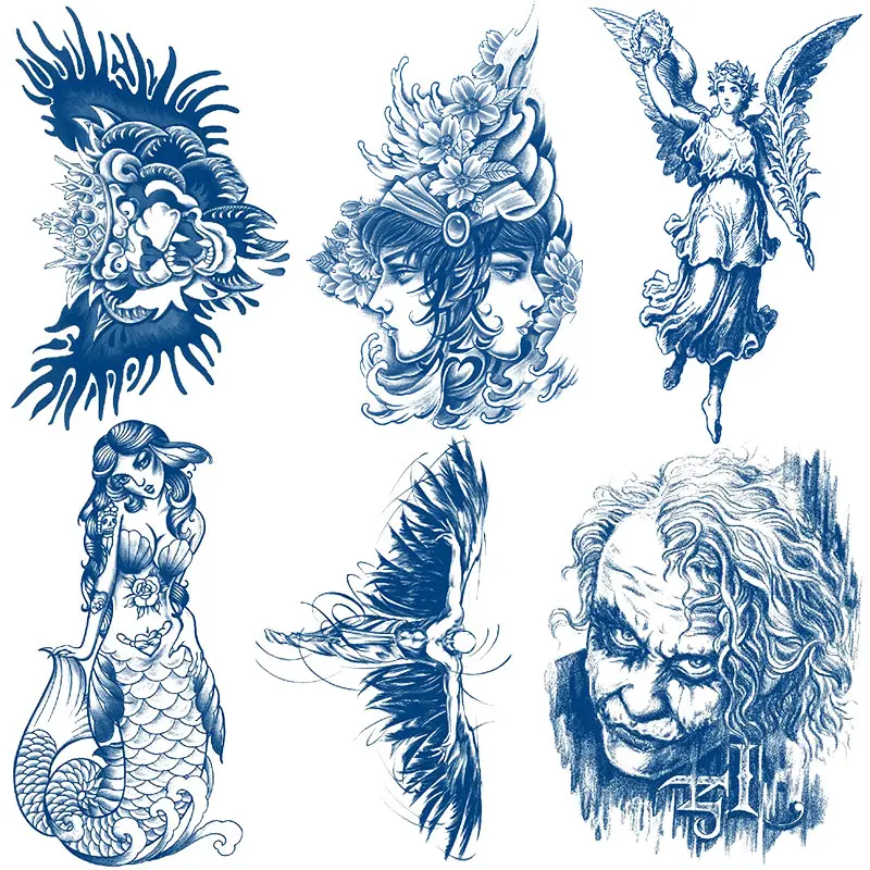 6 Sheets Temporary Tattoo Stickers, Fake Tattoos, Mermaid Angel Wings Design, Waterproof Long-Lasting 1-2 Weeks, Suitable for Men and Women