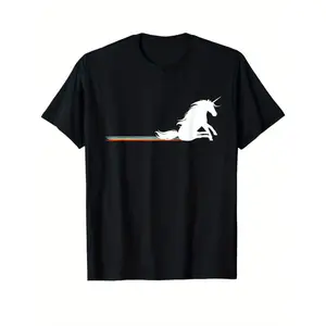 Men' Unicorn Print Cotton T-Shirt - Casual Short Sleeve Crew Neck Tee with Unicorn & Tail, Soft Breathable Fabric for Gaming & Casual Attire, Machine Washable Suitable for - Outdoor & Casual Use - Male Apparel