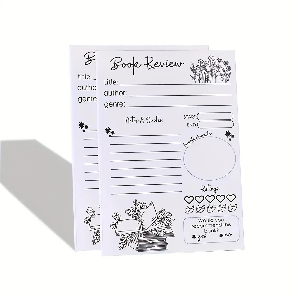 2-Pack Rectangular Self-Adhesive Book Review Notepads, 30 Sheets Each, Journaling Notebooks, Journal Bookmark Notebook for Reading Note Taking, Guided Journal, Perfect Gift