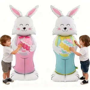 Large Easter upright egg balls for happy Easter party decoration; 150 cm high rabbit-shaped Easter egg balloons, children's party souvenirs, aluminum film balloons