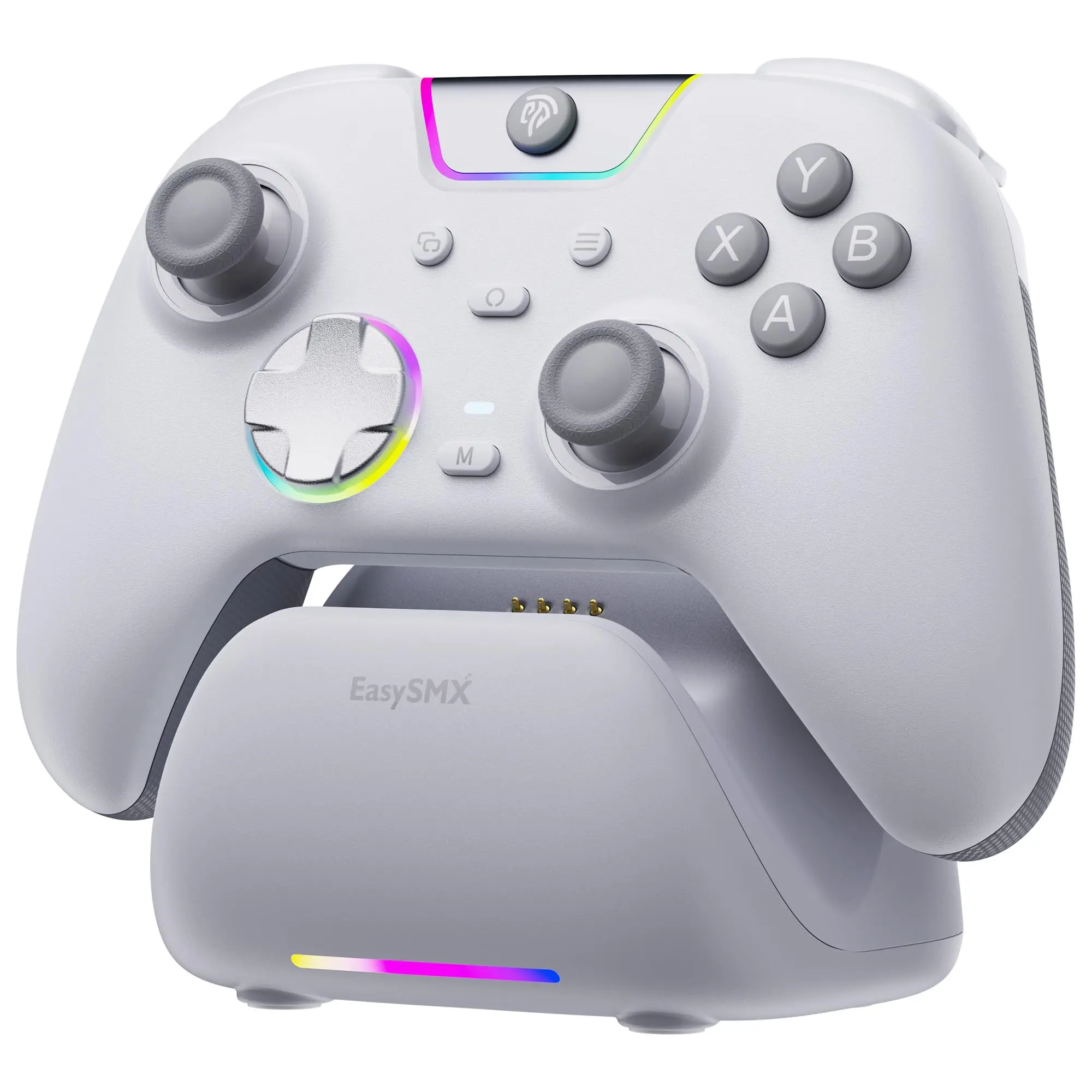 EasySMX X05Pro Wireless Game Controller with Smart Charging Dock, Hall Effect No Drift Joysticks, Full Silent Buttons, Dual-Stage Linear Triggers, Programmable Keys, 1000Hz Polling, 1000mAh Long Battery Compatible with PC, Switch, Android, iOS