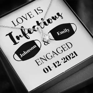 Custom Anniversary Necklace,  Engagement Necklace, Valentine Gifts, for Her, Wife, Future Wife, Personalize name, Initials, White gold
