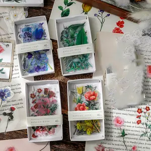 160 Pcs Plant Floral Boxed Stickers, Decorative Hand Account Stickers, Small Fresh Vintage Plant Flower Decoration Stickers