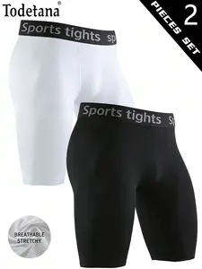 2 Pack Men's Compression Shorts & Anti-Chafing Underwear, Quick Dry Running Shorts, Full-Body Tight-Fit Sports Leggings for Basketball, Gym, Workout and Athletic Exercise Bottoms