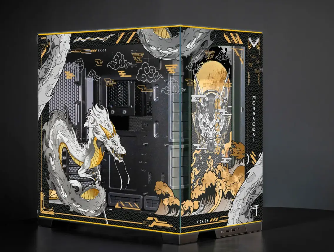 Golden Dragon Lian Li O11D Evo RGB Black Gold Anime PC Computer Case