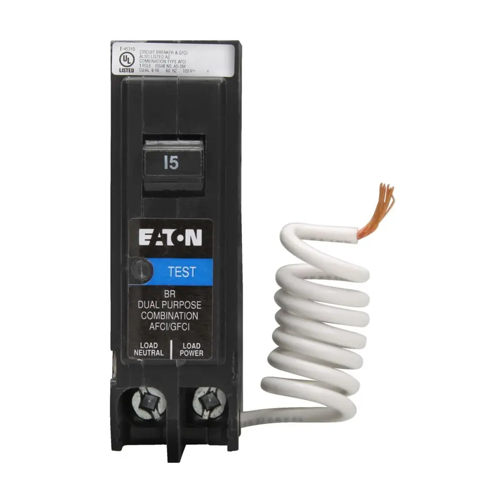 Eaton BR BRN115DF 15A Single-Pole 120V Dual-Function AFCI/GFCI Circuit Breaker