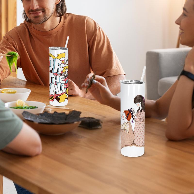 FECBK 25-Pack 20oz Skinny Tumbler with Flat Edge & Straw | 304 Food-Grade Stainless Steel Sublimation Blank Cup for Custom Iced Coffee, Juice & Sparkling Water | Large Capacity Party Drinkware Set