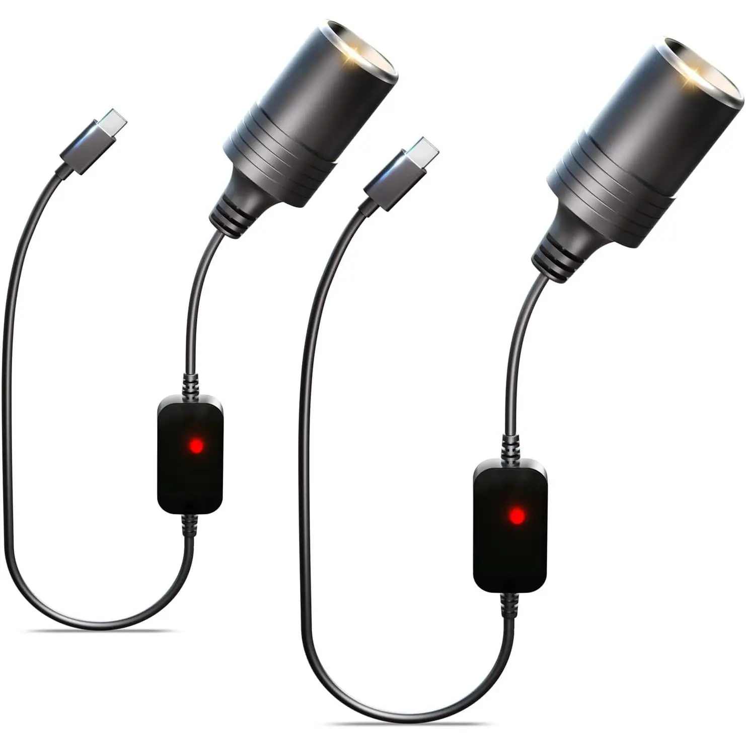 USB C to 12V Adapter, USB C to 12V Cigarette Lighter Adapter PD3.0 Type C Male to 12V Cigarette Lighter Socket Female Cable for Dash Cam Power Bank GPS Car Led Light Strips 2 Pack