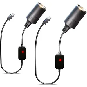 USB C to 12V Adapter, USB C to 12V Cigarette Lighter Adapter PD3.0 Type C Male to 12V Cigarette Lighter Socket Female Cable for Dash Cam Power Bank GPS Car Led Light Strips 2 Pack