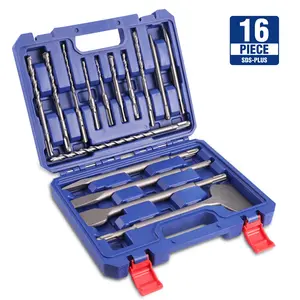 WORKPRO 16-PACK SDS-Plus Rotary Hammer Drill Bits and Chisel Set, Carbide-Tipped Masonry Drill Bits and Chisels for Concrete, Stone, Brick, with Storage Case, SDS Chuck Fit Only