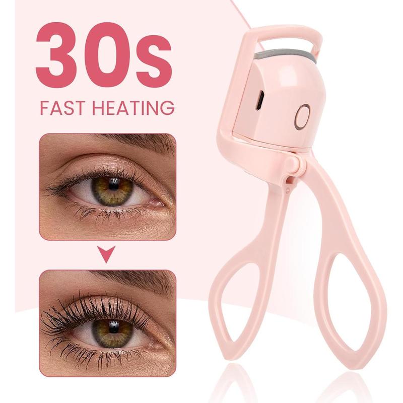 Electric Heated Eyelash Curler for Women USB Rechargeable Quick Heat-Up Multi-Temp Settings 24H Natural Curl Anti-Scald Silicone Portable Makeup Tool Pink Beauty Cosmetics