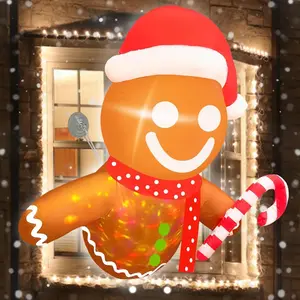 5Ft Christmas Outdoor Decoration Inflatables Gingerbread Broke Out from Window with Built-in LED Rotating Colorful Lights Blow up Decor Outside Indoor Yard Garden Home Xmas