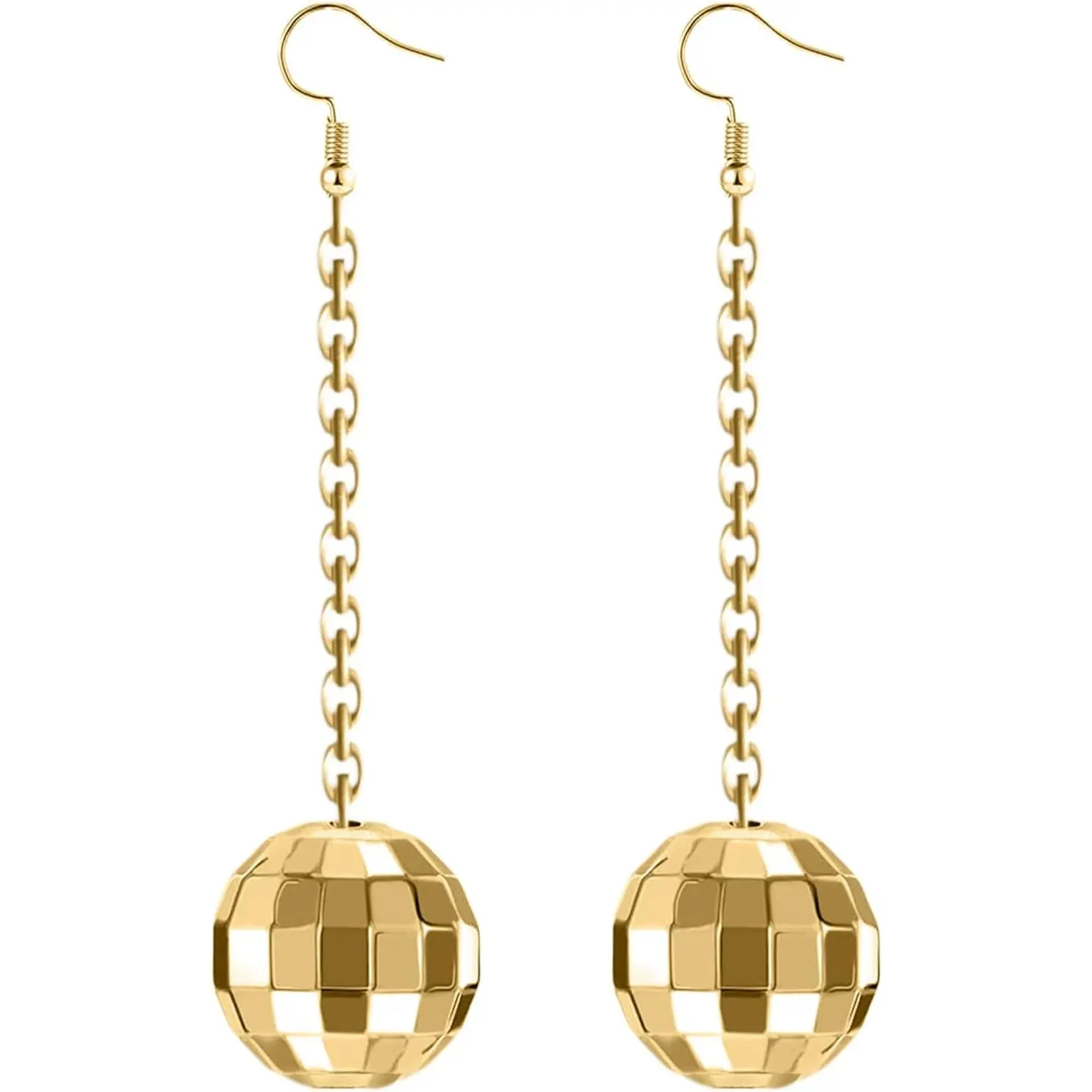 Disco Ball Earrings for Women, 70's Style Gold Mirrored Costume Accessories for Halloween Parties - Choice of Color, Adventures, Role Play, Female, Music Festivals, Mirrorball, Reflective