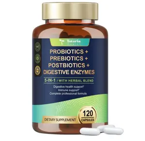 5-in-1 Probiotic Prebiotic & Postbiotic for Women Men, 60 Billion CFU 24 Strains w/Digestive Enzymes, Prebiotic Fiber, Slippery Elm, Daily Complete Immune, Gut Health, 120 Day Supply