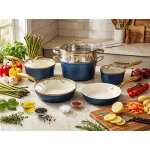 10-Piece Hammered Ceramic Cookware Set with Ultra-Nonstick Coating, Stay-Cool Handles, Dishwasher Safe, Oven Safe 10-Piece Hammered Ceramic Cookware Set with Ultra-Nonstick Coating, Stay-Cool Handles, Dishwasher Safe, Oven Safe