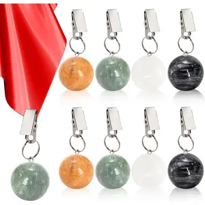 Goaste 8 Pieces Tablecloth Weights, Table Cloth Pendant Stones with Metal Clips, Ball Shape Marble Table Cover Hangers, Heavy Duty Clip Weights for Outdoor Picnic Tables, Curtains, Flags, Banners