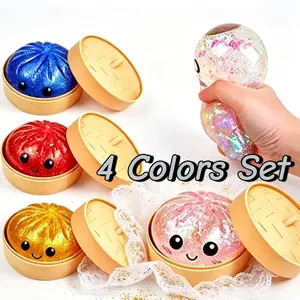 4packs Glitter Dumpling Squishy Toy - 4 Colors Pomegranate Filled, Fun Stress Relief Gift, Upgraded Quality, Multiple Surprises Included
