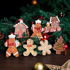 rdw129-ren Gingerbread Man & Smooth Resin Santa Claus Christmas Ornaments, Festive Hanging Home Tree & Door Decorations (Home & Festive Party Supplies)