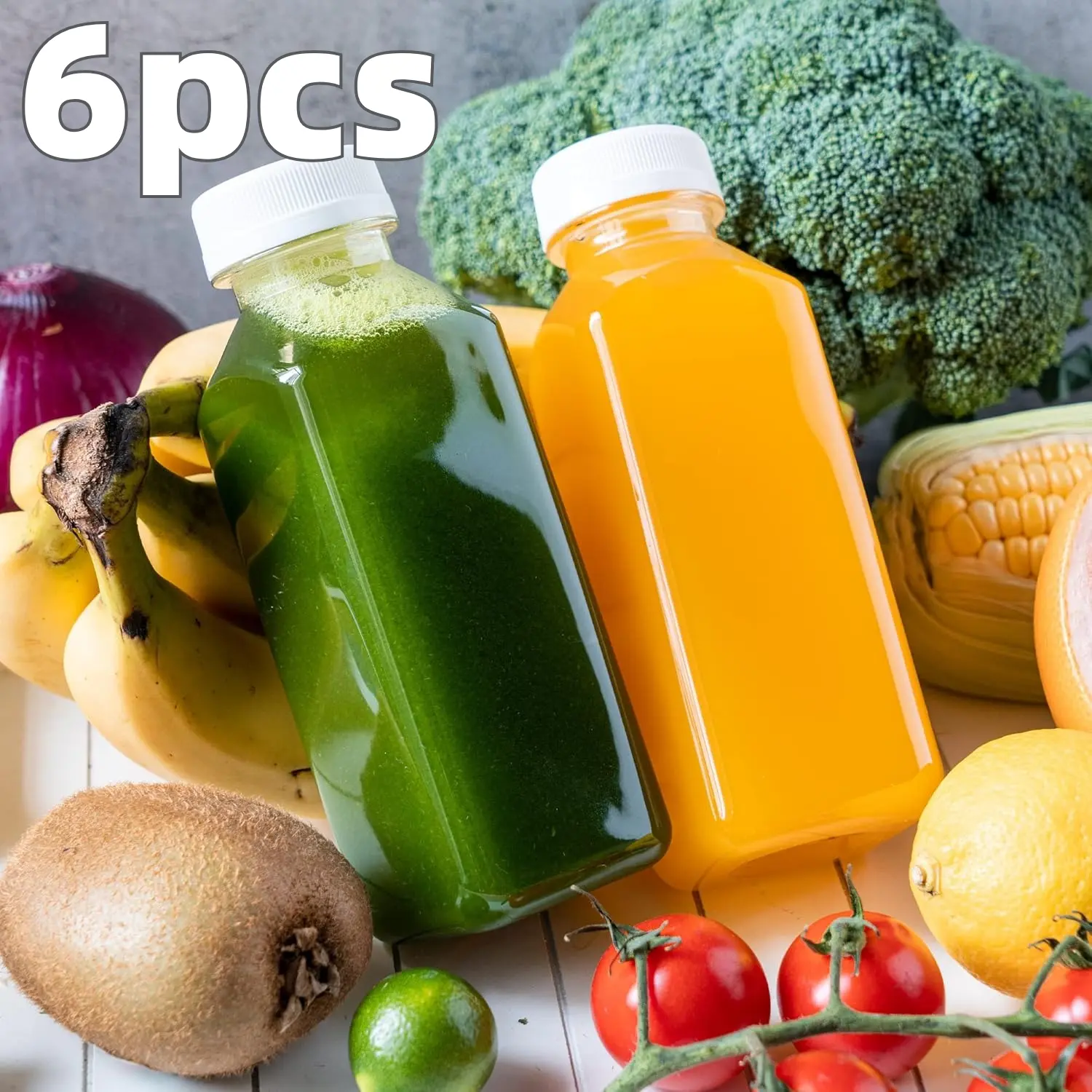 6pcs Storage Bottles, 12 oz Reusable BPA-Free Plastic Juice Bottles With Lids, Leak Proof And Durable Clear Juice Jar, For Smoothies, Milk, And More, Kitchen Organizers And Storage, Kitchen Accessories