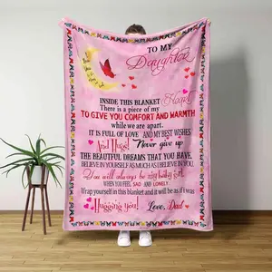 Soft Fleece Butterfly Blanket - Flannel Fabric, Butterfly Hearts, Inspirational Text, Multi-Size, Throw Blankets for Daughter, Dad's Birthday Gift