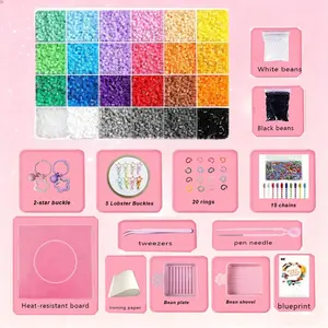 DIY Fuse Beads Kit  24-Color Tool Kit ，Upgraded Tool Kit Complete Set of Perler Bead Material Kits Including 2.6mm. DIY Spelled Beans Keychain pendant . making Christmas or birthday gifts. Crystal Craft Kit Beaded Tassel Charms. Friend group