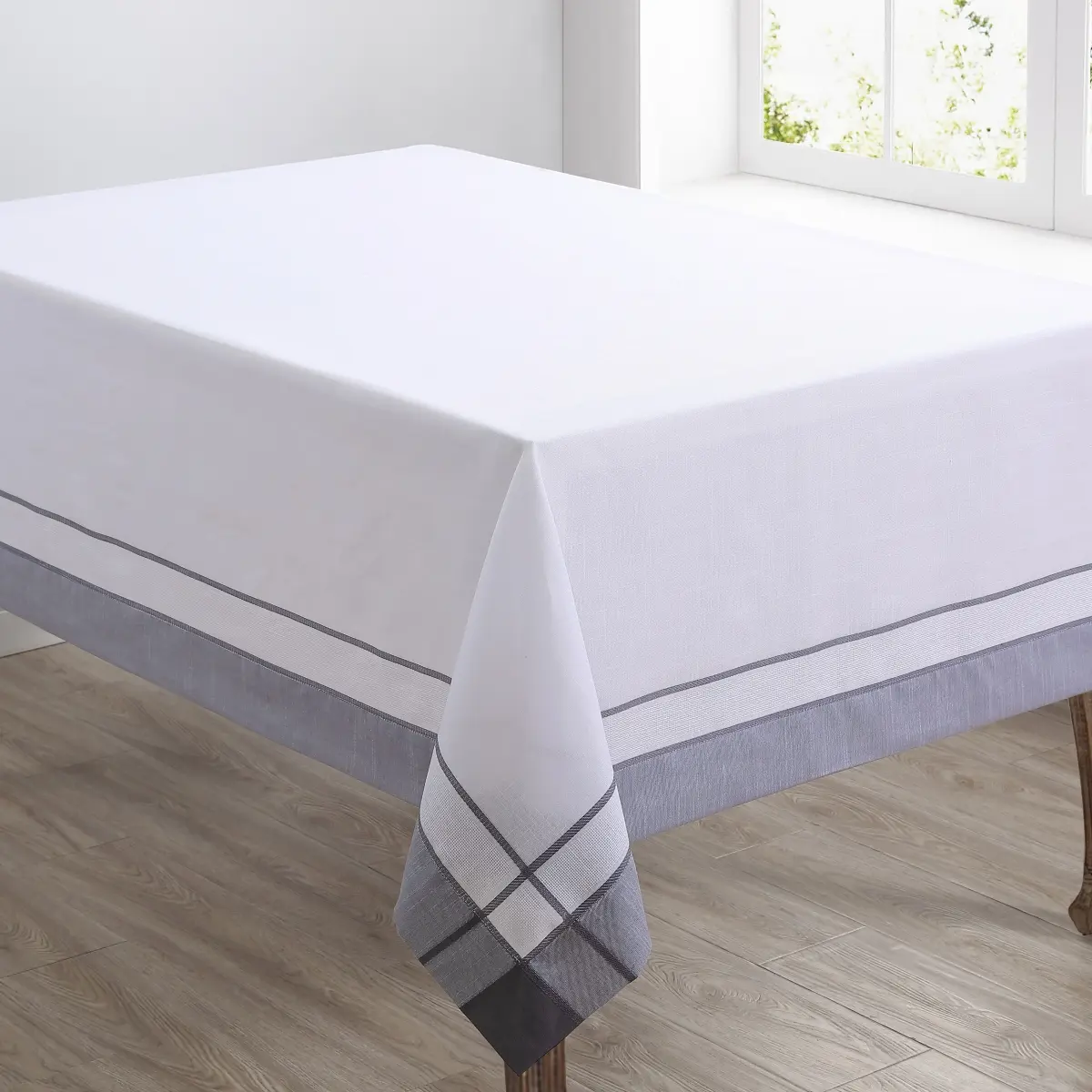 Saro 351.GY72144B 72 x 144 in. Banded Border Oblong Tablecloth, Gray