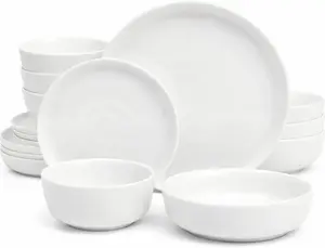 Gibson Home Oslo Dinnerware Set for 4, 16-Piece White Porcelain Plates and Bowls - Ceramic Dish Set| Microwave & Dishwasher Safe