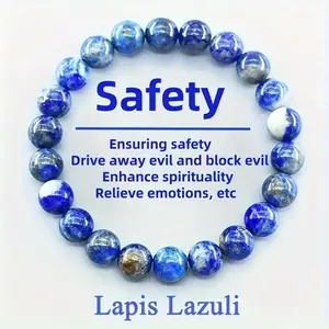 Fashion Style Blue Friendship Bracelet Lapis Lazuli Healing Beads-Natural Stone Elastic Jewelry for Safety,Evil Protection, Spirituality Enhancement and Emotional Relief, Ideal for Couples,Perfect Gift for Christmas