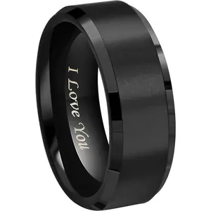 4mm 6mm 8mm Black/Silver/Gunmetal/Gold Tungsten Wedding Couple Bands Rings Men Women Matte Brushed Finish Center Engraved "I Love You" Size 4 To 17