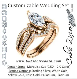 CZ Wedding Set, featuring The Tawny engagement ring (Customizable Marquise Cut Bypass Pavé Split-Band with Twist)