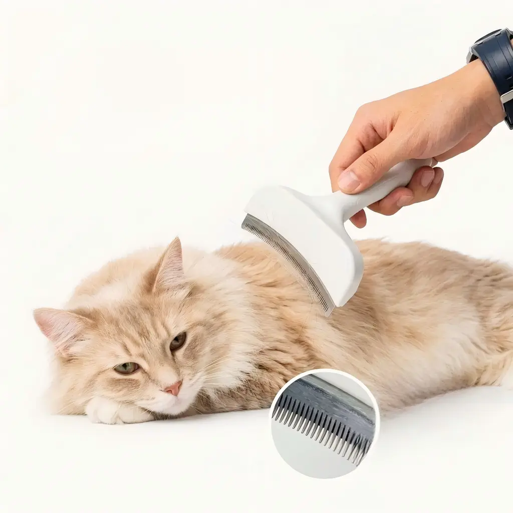 Professional Pet Deshedding Brush, Compact Undercoat Rake with Dense Teeth Structure for Long Hair Dogs & Cats, Fast Deshedding Reduction, Dematting & Clean Fur Grooming Tool, Long Hair Removal