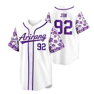 Personalized Bangtan Baseball Jersey – KP0P ARMY Shirt, Bangtan Fan Merch, Korean Style Purple Floral Design, Custom Name Button Up, Trendy Outfit, Gift for Fans