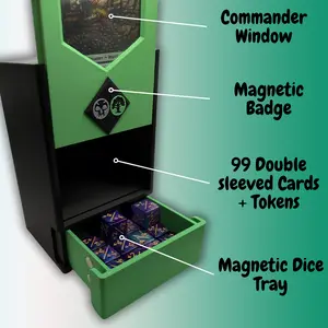 CommandView Elite MTG Commander Deck Box - Magnetic Badge & Dice Tray - Fits 100 Double-Sleeved Cards + Tokens - 3D Printed Plastic Storage Solution