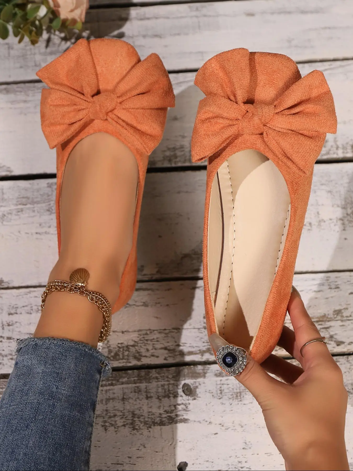 Women's comfortable flat shoes, Slip On Flats, with bows and knitted breathable upper slip-on design, simple and versatile commuter women's shoes, suitable for daily wear in casual occasions, choice for gifts, Slip Ins Shoes