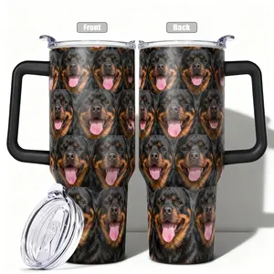 1pc, 40oz/30oz/20oz/14oz Stainless Steel Cup Rottweiler Dog Double Wall Vacuum Insulated Cup, Leakproof Lid & Carry Handle Travel Mug for Outdoor Camping Hiking, Gift for Dad, Mom, Brother, Si, Insulated Travel Drinkware