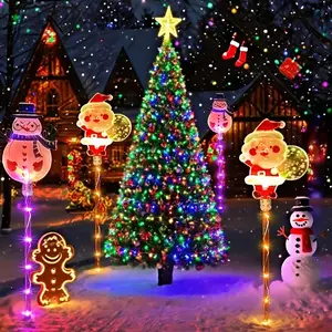 6pcs Solar-Powered Christmas Lights: Snowman & Tree Yard Decorations for Indoor/Outdoor Use – Festive Garden, Pathway, and Lawn Party Lighting