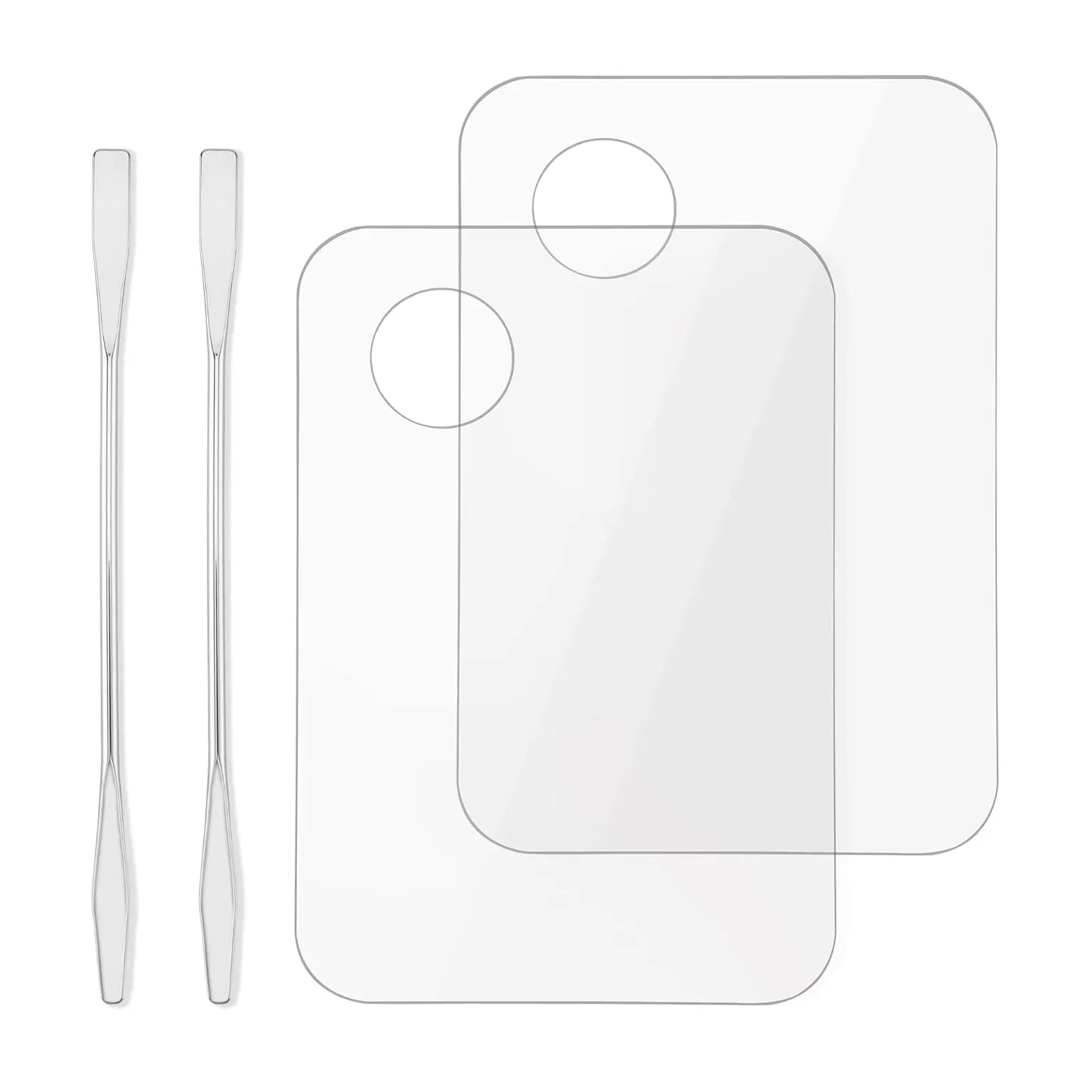 Cosmetic Makeup Palette, Makeup Mixing Tray with Makeup Spatula Metal Mirror for Beauty Salon Color Cream Liquid Foundation Mixing Palette (2 Pcs Transparent palettes)