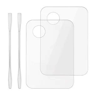 Cosmetic Makeup Palette, Makeup Mixing Tray with Makeup Spatula Metal Mirror for Beauty Salon Color Cream Liquid Foundation Mixing Palette (2 Pcs Transparent palettes)