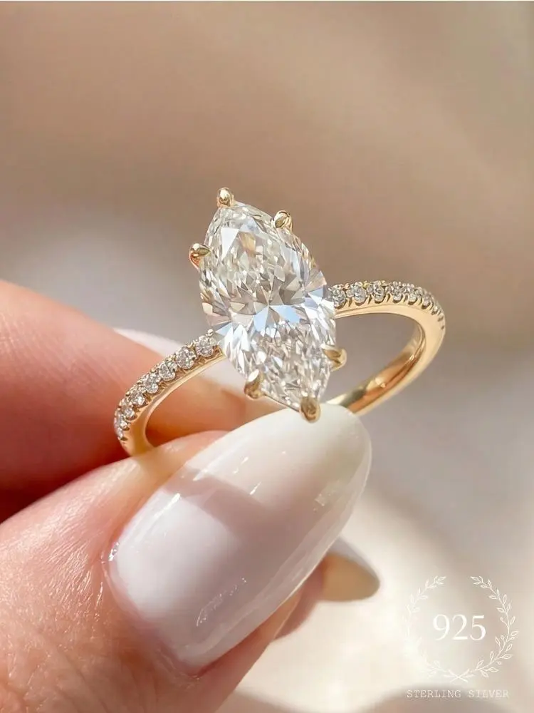 925 Sterling Silver Classic Fashion 1-3Carat Marquise Zircon Ring For Women Engagement Wedding Luxury  Fine Jewelry