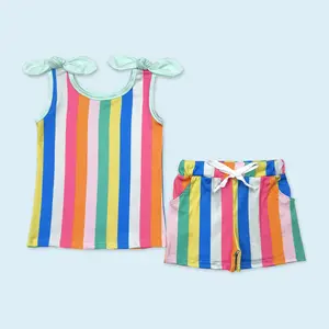 Colorful stripe top shorts girls summer clothing set