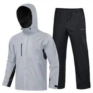 RODEEL 719 Waterproof Jacket and Pants Set Men Lightweight Breathable Full Zip Hooded Rain Coat Durable Rain Suit Weatherproof Rainwear Windbreaker For Outdoor Hiking Camping Fishing Boating Construction Roofing Landscaping, Holiday Gift