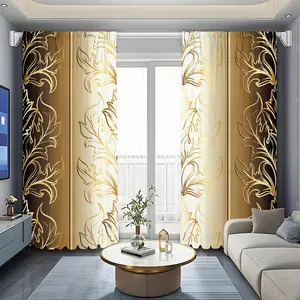 Leaf Striped Print Curtain, 2 Counts/set Elegant Nordic Style Curtain, Home Decorative Curtain for Living Room Bedroom Kitchen Study Room
