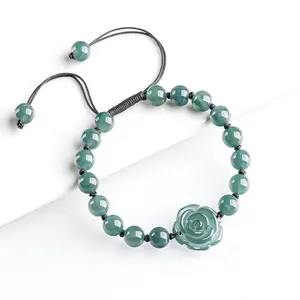Vintage Flower Natural Jade Beaded Bracelets for Women, Adjustable Braided Rope Fashion Tassels Good ,Bracelets for Friends Gifts