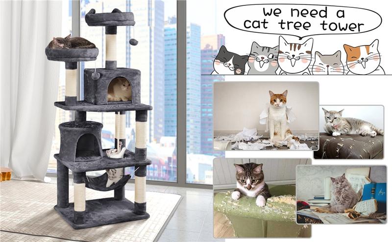 【Valentine Gift】Yaheetech 62.2in/70.5in Cat Tree Cat Tower Cat Condo with Platform & Hammock, Scratching Posts for Kittens Pet Play House with Plush Perch for Indoor Activity Relaxing 【Valentine Gift】Yaheetech 62.2in/70.5in Cat Tree Cat Tower Cat Condo with Platform & Hammock, Scratching Posts for Kittens Pet Play House with Plush Perch for Indoor Activity Relaxing