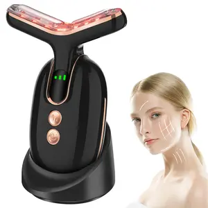 Neck & Facial Massager, 3-in-1 EMS, RF & LED Light Therapy, Orange, Red & Blue Light Modes, Adjustable Intensity, Perfect Gift for Valentine's Day, Christmas, and Halloween