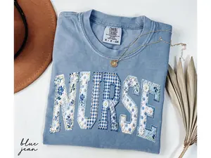 Comfort Colors Nurse Shirt, Faux Patchwork RN Tee, Floral Toile Nursing Tee, Nurse Graduation Gift, Registered Nurse Gift, Gift for Nurse