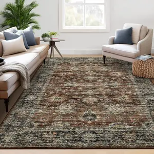 Vintage Printed Hallway Rug Low Pile Soft Carpet Foldable Non-Slip Rug Non-Shedding Rug Suitable for Living Room Kitchen Dining Room Bedroom