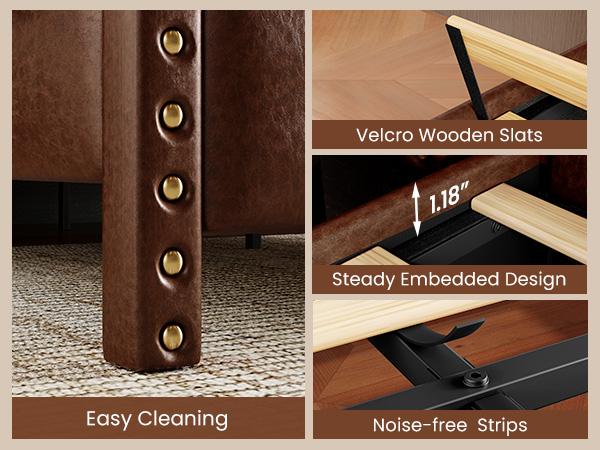 [Summervibes]Modern Brown/Black Leather Bed Frame with USB Charging, Tall Upholstered Headboard, No Noise, Easy Assembly – Bedroom Upgrade Must-Have