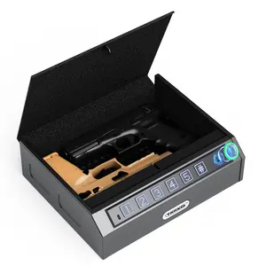 【Buy Any 2, Save 10%】TRRKO Biometric Gun Safe for Handgun, 3-Ways Unlock (Fingerprint/PIN/Key), 0.5S Quick Access Pistol Safe for Nightstand, Bedside, Car – Small Handgun Safe with Carbon Steel Cable, Gift for Him