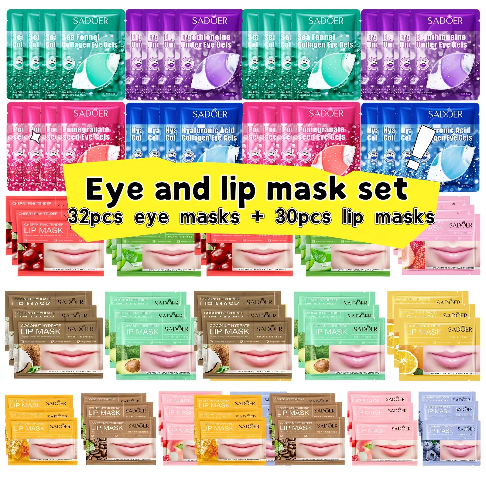 62pcs lip masks and eye masks mixed travel set, moisturizing without being greasy for autumn and winter, perfect for business trips and travel, easy to carry, a travel essential for women